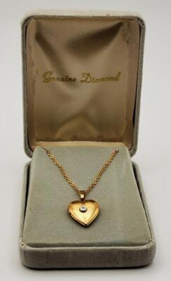 Neu Adami & Martucci Herz Anhänger Mit Echtem Diamant Goldfarben Mit 16'' Kette