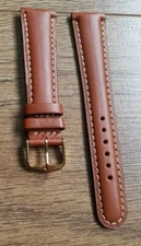 19mm VINTAGE APOLLO WESTERN ANILINE LEATHER TAN WATCH STRAP, GOLD BUCKLE, NOS.