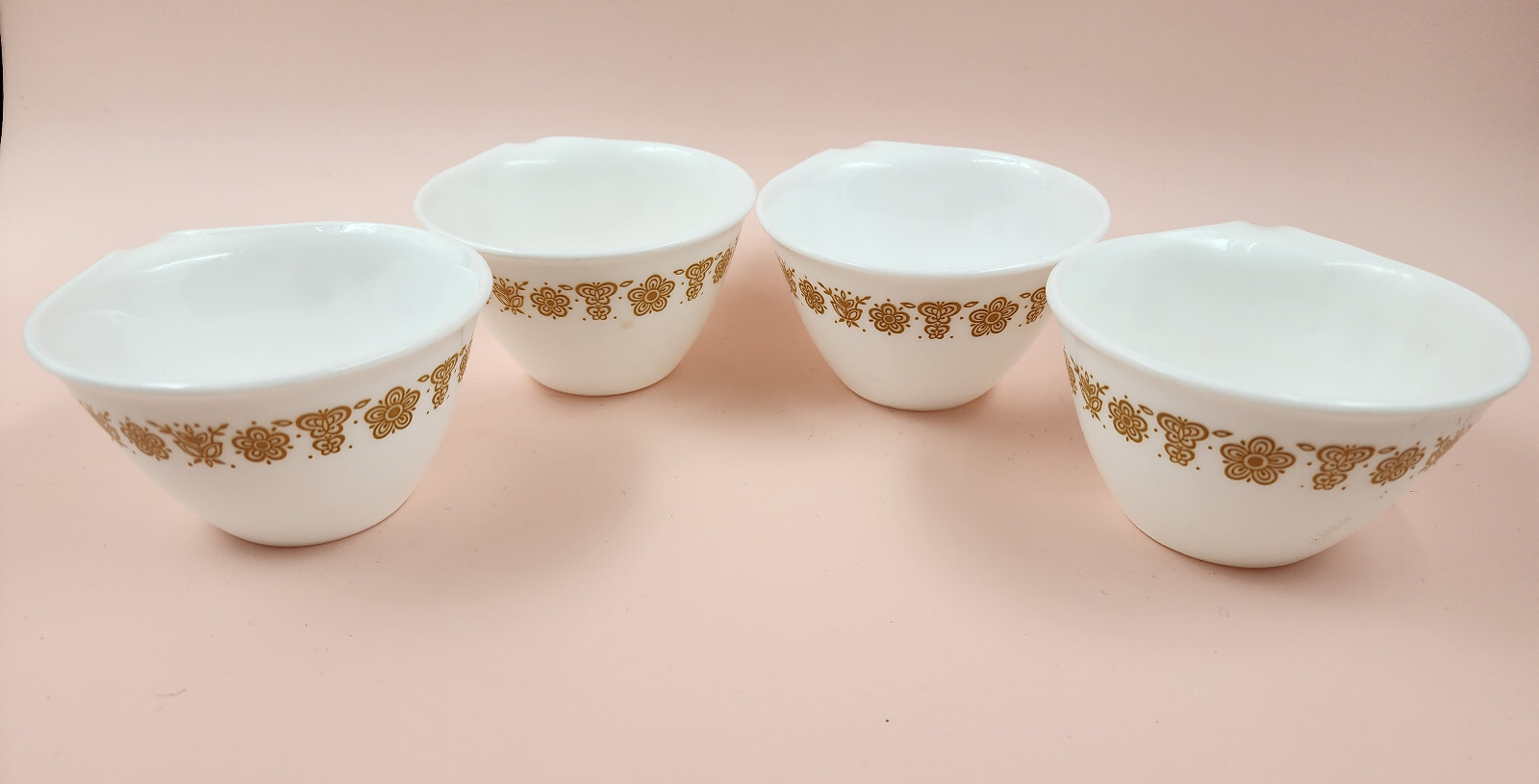 Set Of 4 Vintage Corelle Butterfly Gold Hook Handle Coffee Tea Cups 1960's