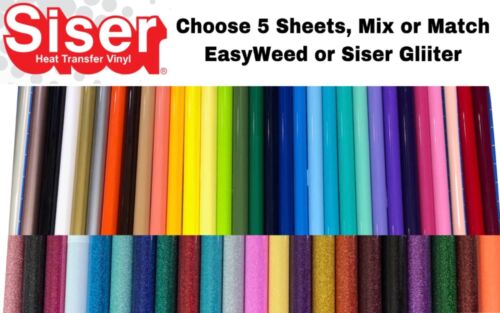 Siser EasyWeed Aufbügeln 5 12""x15"" Blätter oder 10""x12"" Glitzer Mix oder Match Farben - Bild 1 von 8