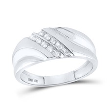 10kt White Gold Mens Round Diamond 2-row Wedding Anniversary Band Ring 1/8