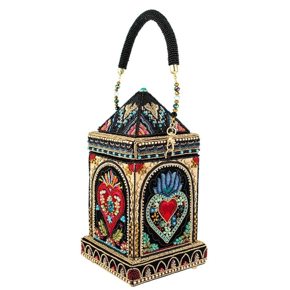 Mary Frances Casa de Corazones Cuentas Corazón Rojo Bolso de Mano Negro Dorado Bolso Cartera NUEVO Foto 3 de 4