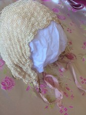 Antique Doll Bonnet Knit Lace Silky Nubby Textured Textiles