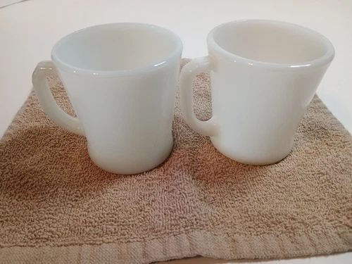  2 Fire King /Oven Ware Milk Glass D Handle Coffee Mugs 