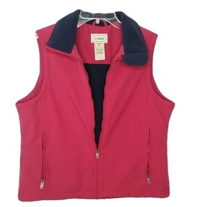 LL Bean Fleece Lined Vest Pink Navy Womens M Full Zip Pockets All Weather | eBay