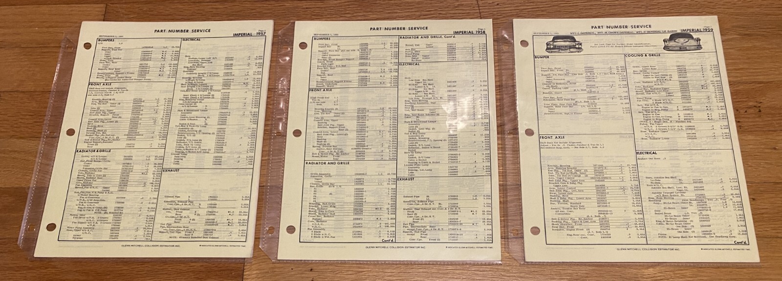 1957-1959 Chrysler Imperial Parts Catalog with OEM Numbers Mopar 57 58 59