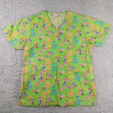 Delta Scrub Top Womens XS Green Love Medical Ruched V-Neck