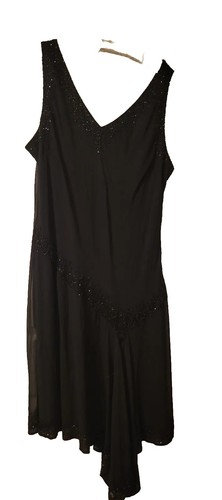 JKARA Womens Black Beaded Sequined Drop-waist V Neck Formal Dress Shawl Sz 24W