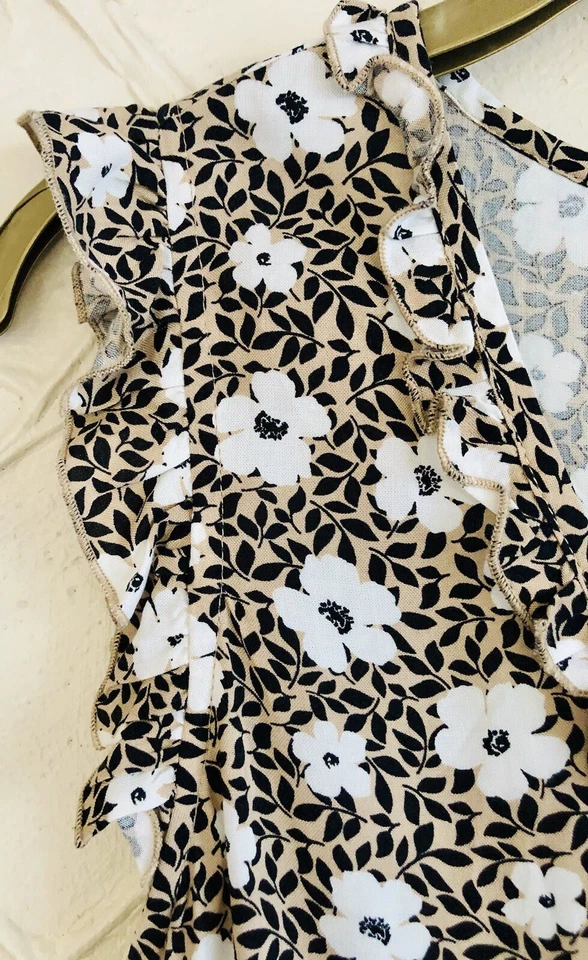 NEW LOOK Top Uk10 Taupe/Black/White Floral Sleeveless Frill BNWT RRP £22.99 - Image 4 of 4
