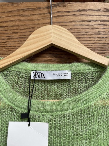 ZARA Size M Green CROPPED jumper KNIT Alpaca Open Weave BNWT - Picture 2 of 3