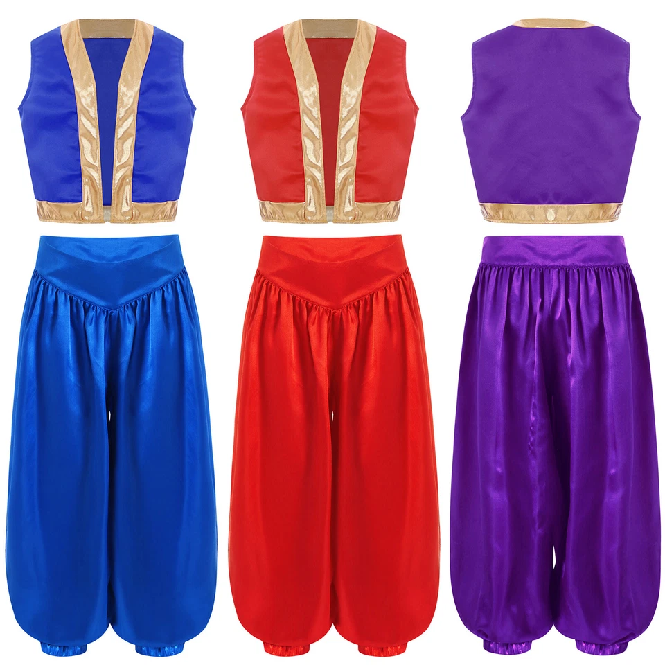 Niños Niñas Niños Disfraz Árabe Juegos con disfraces Ropa de Juego Vacaciones Conjunto de 2 Piezas Ajuste Dorado Foto 2 de 3