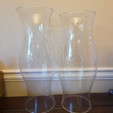 Set of 2 Clear Glass Hurricane Lamp Shades Candle Holders Tall Vase Replacement
