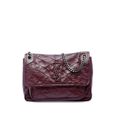 Saint Laurent Medium Crinkled Calfskin Niki Pre-Loved Schultertasche Bordeaux