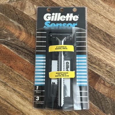 Original Vintage 1989 Gillette Sensor Razor & 3 Cartridges Metal Handle & Holder
