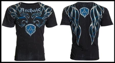 ARCHAIC by AFFLICTION Black Blue RIDE IT Short Sleeve Slim Fit Y2K T-shirt NWT