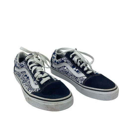 Scarpe skater basse uomo Vans blu e bianche con logo grafica taglia 7 usate
