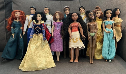 12 HTF Disney Store Articulated Disney Princess and Prince Doll Lot