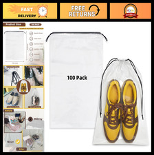 100 Pack Clear Travel Shoe Bags 12"x18" Waterproof Drawstring Storage Pouches