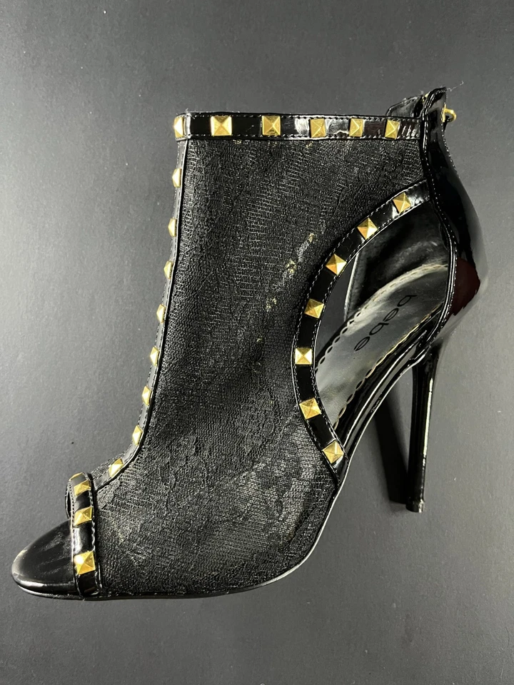 Botines de aguja Bebe negros de encaje dorado con tachuelas raros años 2000 glam rock diseñador Hee Foto 2 de 4