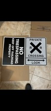 RR railroad crossing  private no trespassing sign pair 