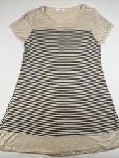 Exist Women's Size XL Tan Beige Black Striped Long Dress Short Sleeve A-Line US