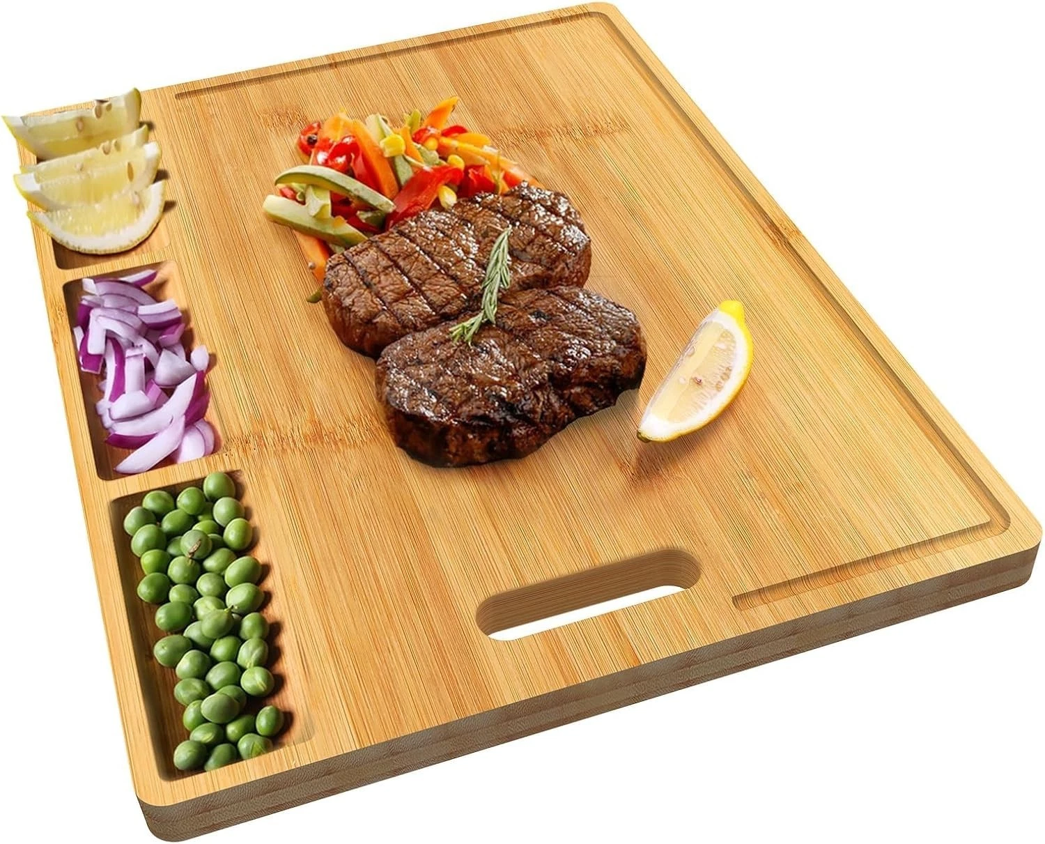 Cutting Boards Large Bamboo Chopping Board Built-In 3 Compartments(17 x 12.6")