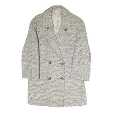 Womens Cream Grey Plain Button Jacket S Polyester Blend Classic Comfort Style
