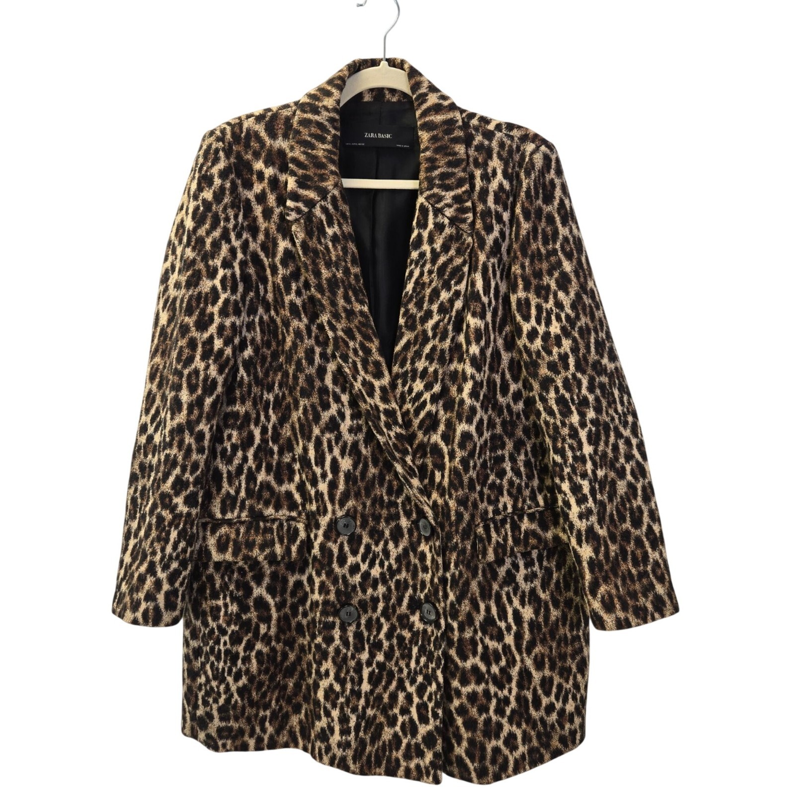 Zara Basic Leopard Print Double Breasted Peacoat … - image 1