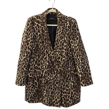 Zara Basic Leopard Print Double Breasted Peac...