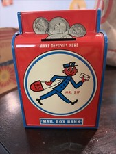 Vintage 1960s Mr. Zip Mail Box Bank - Ohio Art Co. Tin Litho USPS Toy-w. Plug