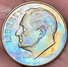 2007-D Roosevelt Dime Beautiful Lustrous Rainbow Toned Coin  w/Rim Error #17