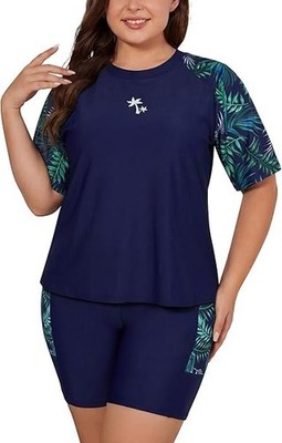 Damen Übergröße 2-teiliger Rash Guard Badeanzug UPF 4XL (20W) integrierter BH