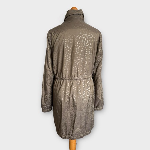 Jaeger Jacket Anorak Parka 12 Brown Taupe Spotted Print Drawstring Casual READ - Picture 6 of 15