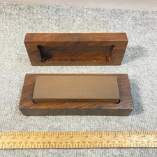 Norton India Oilstone Medium Sharpening Stone #MB6 w/ Handmade Wood Case