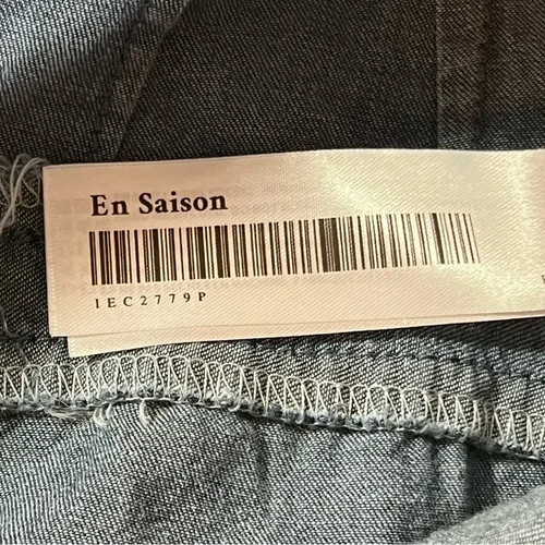 Pantalone denim En Season Xiana taglia large gamba larga chambray plissettato davanti nuovo con etichette - Foto 13 di 15
