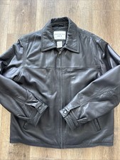 Mens Genuine Leather Jacket Coat Size Large Black Zip Covington EUC E7