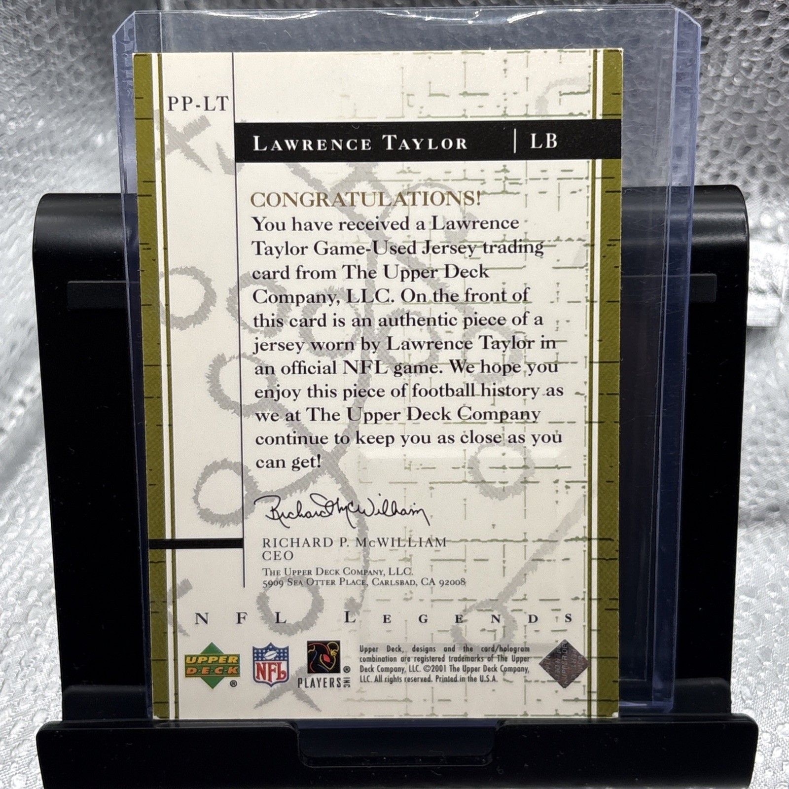 2001 Upper Deck Legends LAWRENCE TAYLOR Past Patterns Game Used Jersey 🐐  view 2