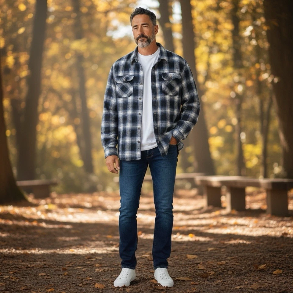 Schmidt Mens 3X Thick Heavy Plaid Flannel Blue White Shirt Work Casual - Image 2 of 4