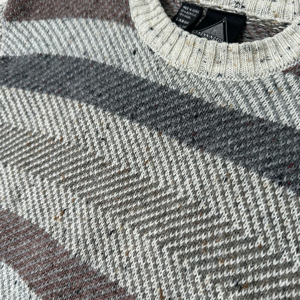 Vintage Kennington Sweater L Korea Wool Blend Striped Chevron 90s Grunge - Изображение 2 из 4
