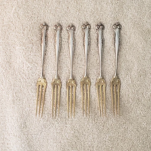CANTERBURY TOWLE Sterling Silver set 6 STRAWBERRY FORKS GW Tines Back Mono