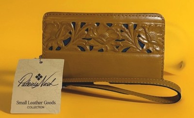 Patricia Nash Koumi Cavo Border Tooled Leather Mango Wristlet Wallet NWT