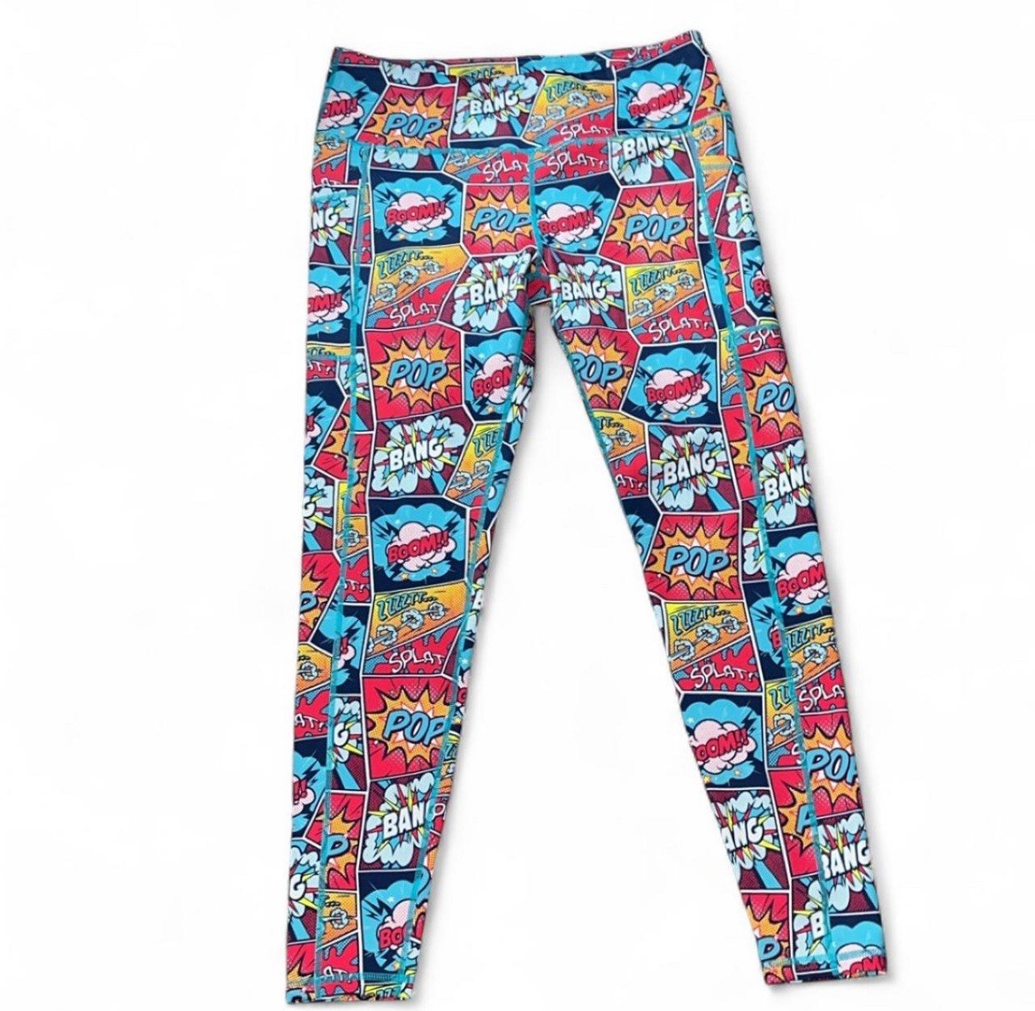 Colorful Comic Book Print Leggings w/ Side Pockets – Size Large | Pop-Art Vibes