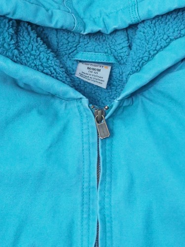 Carhartt Teal Blue Canvas & Sherpa Lined Hooded Chore Jacket Girl's M (10-12) - Picture 4 of 8