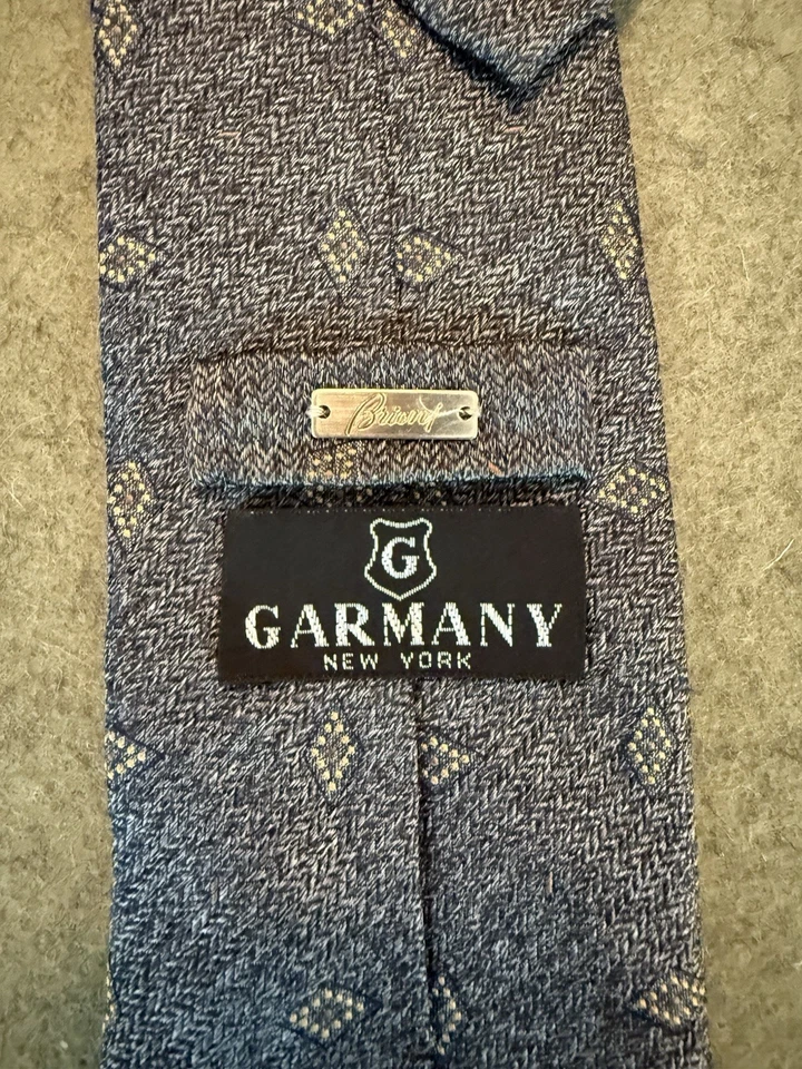 "Corbata Brioni gris/dorado patrón de diamantes geométricos tejida 100 % seda Italia cuello 4""" Foto 4 de 4