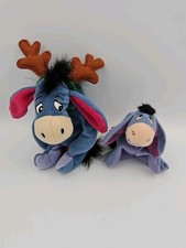 Lot of 2 Vintage Eeyore Plush Disney Store Reindeer Bean Bag Winnie The Pooh