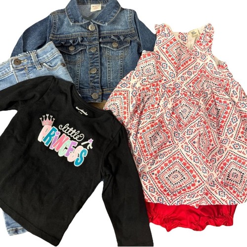 Mixed Brand Baby Girls Clothing Lot 6-12M Denim Jacket Jeans Dress Tee Red Blue