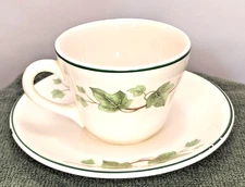Vintage 2" Tall Green English Ivy Vine Porcelain Tea Espresso Cup & Saucer