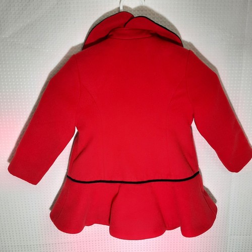 Rothschild 3T Mädchen rotes Kleid Mantel schwarzer Besatz Vintage Style Urlaub Jacke - Bild 5 von 6