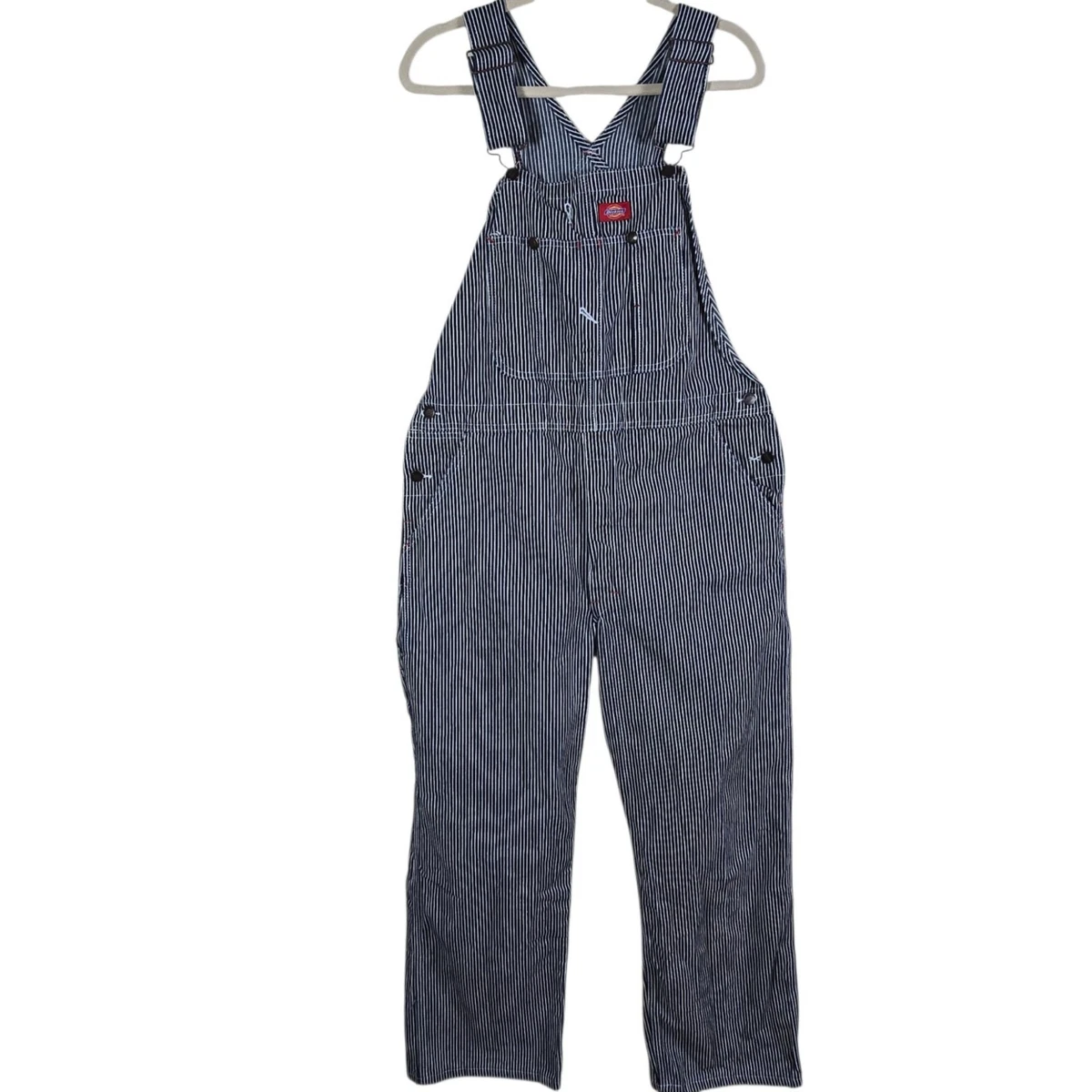 Dickies Mens Denim Hickory Stripe Bib Overalls 36x30 Blue Collar