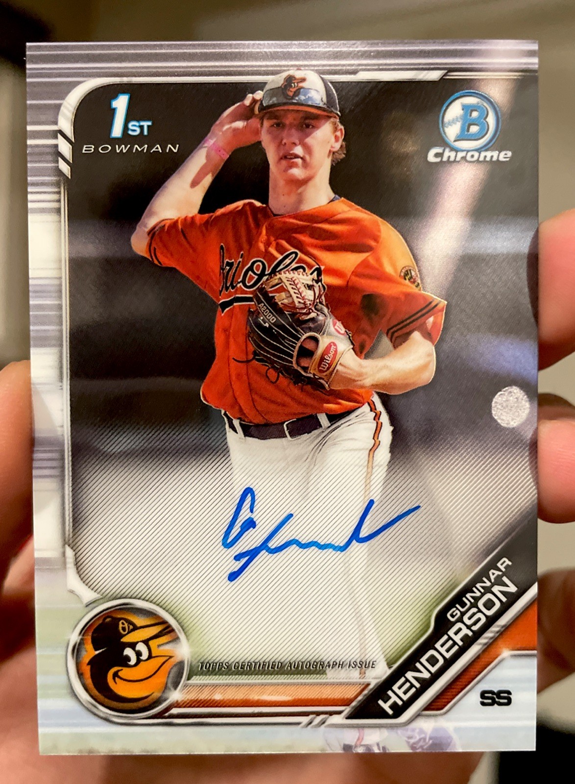 2019 Bowman Draft Gunnar Henderson 1st Chrome Draft Pick Autograph On Card